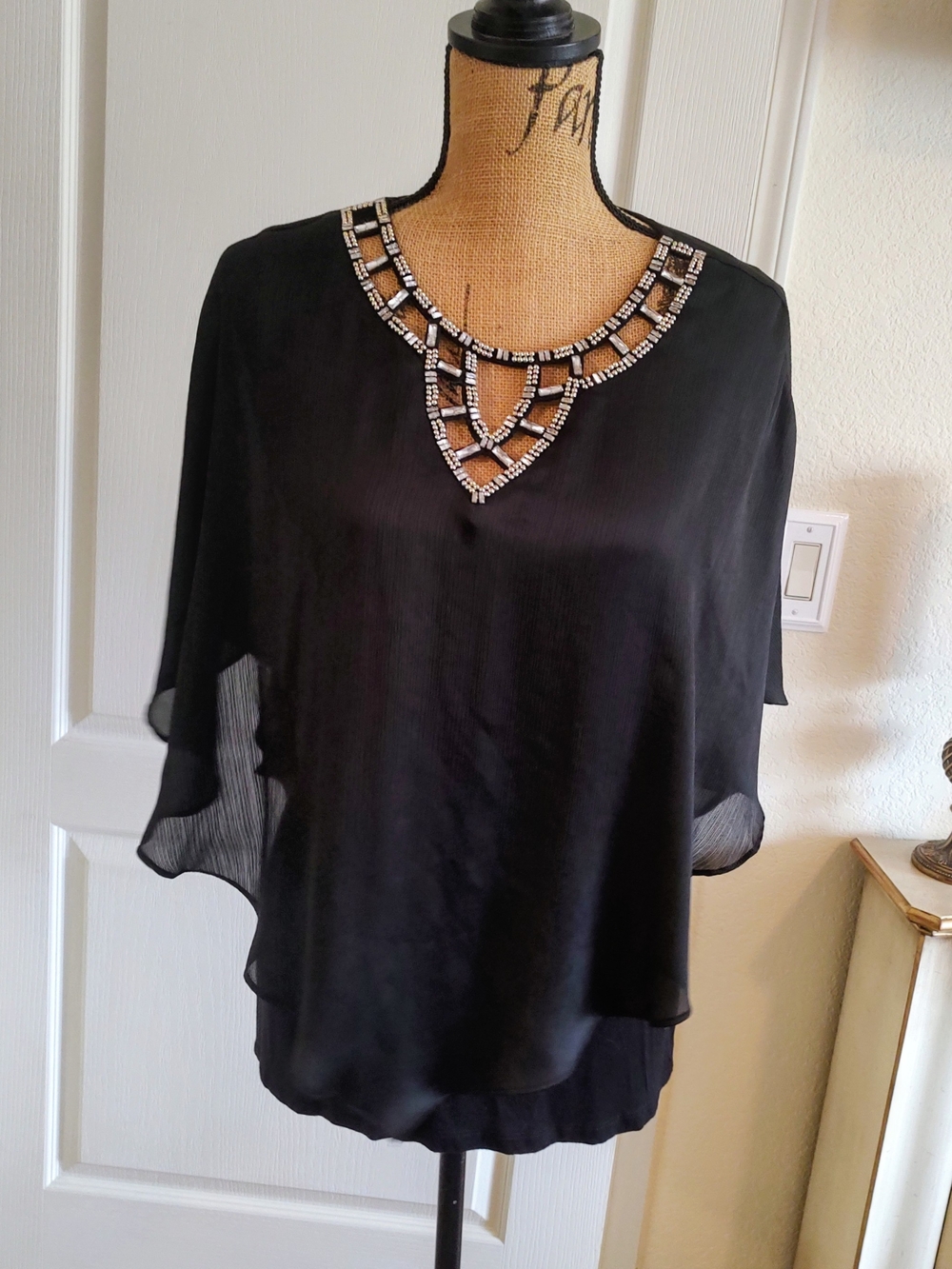 I.N. Studio Black Beaded Neckline Tunic